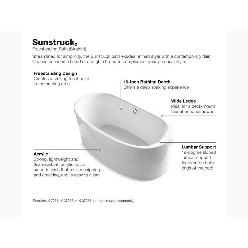 Sunstruck 65.5" x 36" x 24.5" Freestanding Bathtub in White