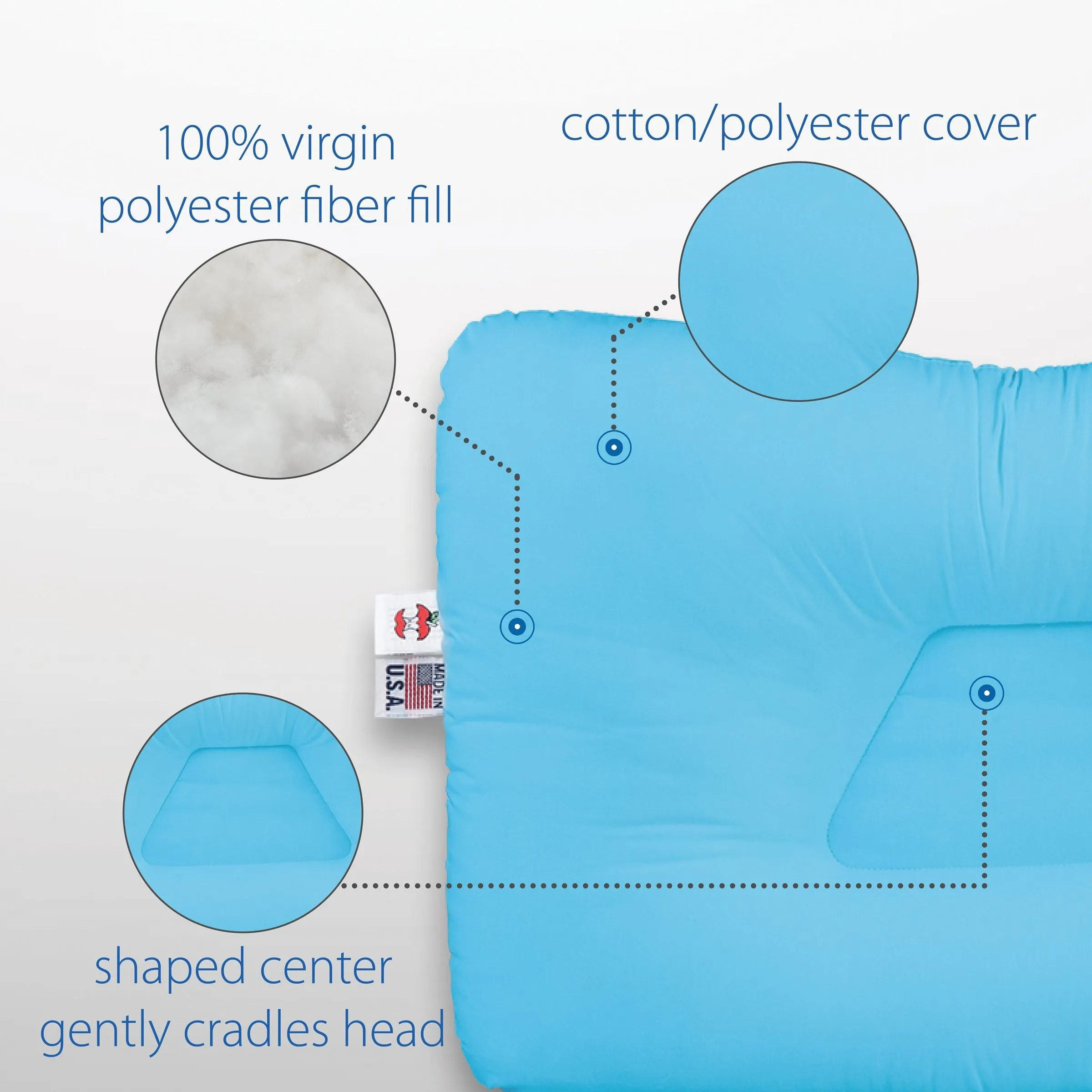 Tri-Core Cervical Support Pillow, Full Size, Blue