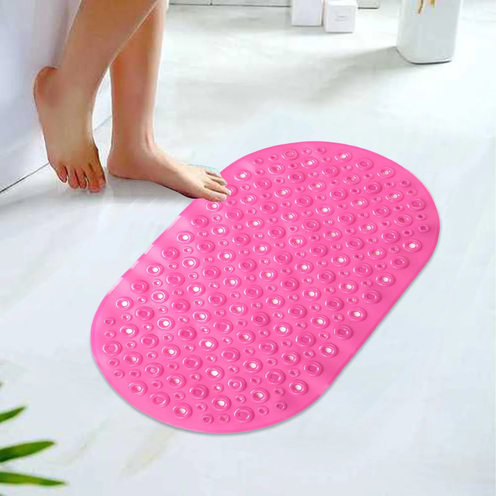 UMAI (36x65cm) Mats for Floor | Bathroom Door Mat | Shower Mats for Bathroom Anti Slip with Suction Cups Quick Drying PVC Bathroom Mat | Bathroom Mats Water Soak | Machine Washable-Deep Pink