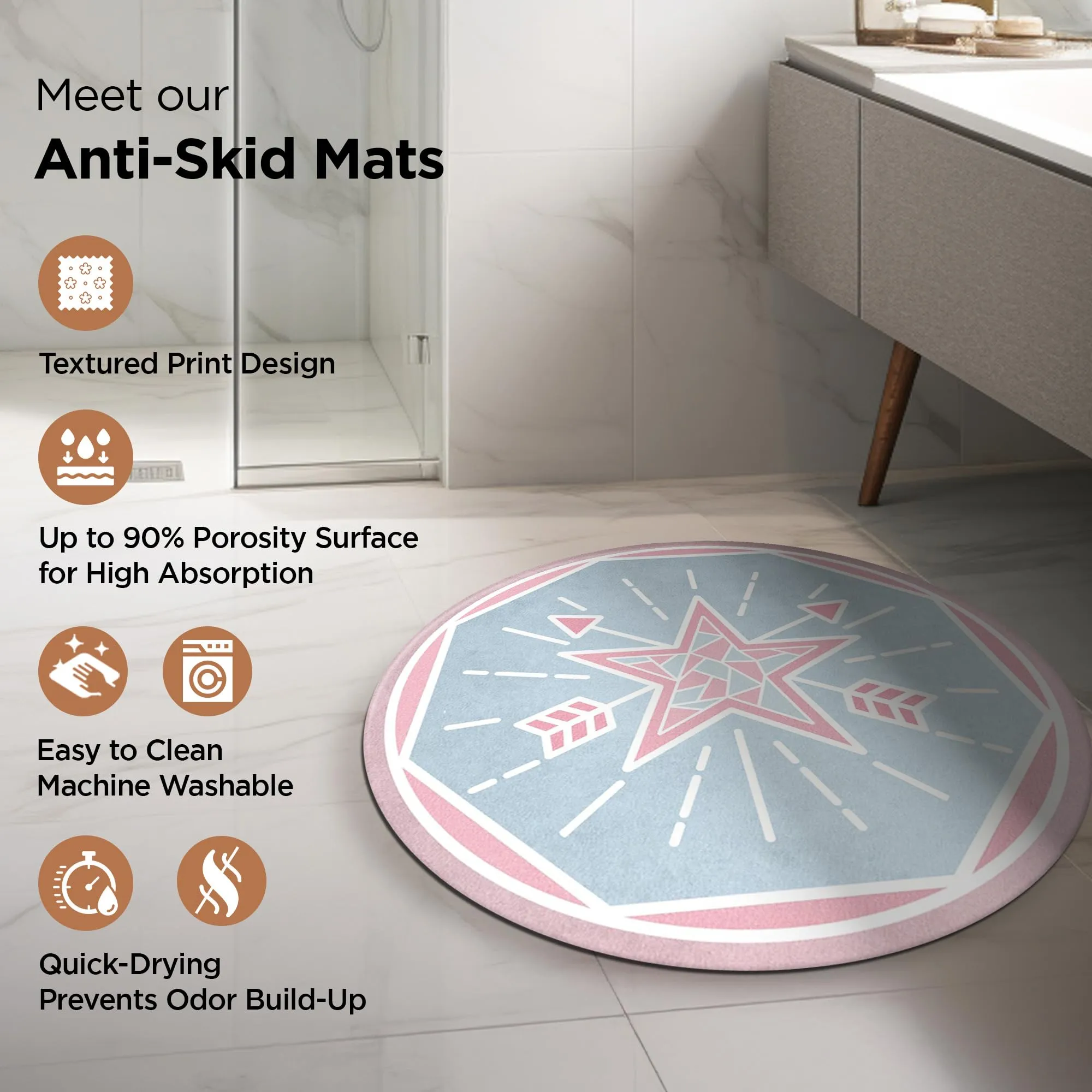 UMAI Polyester Rubber Bathroom Mat (38cm) Round Bath Mat | Anti Skid Mat for Bathroom Floor | Bathroom Accessories | Bathroom Mats Water Soak | Non Slip Mat for Bathroom | Floor Mat- Pink & Blue
