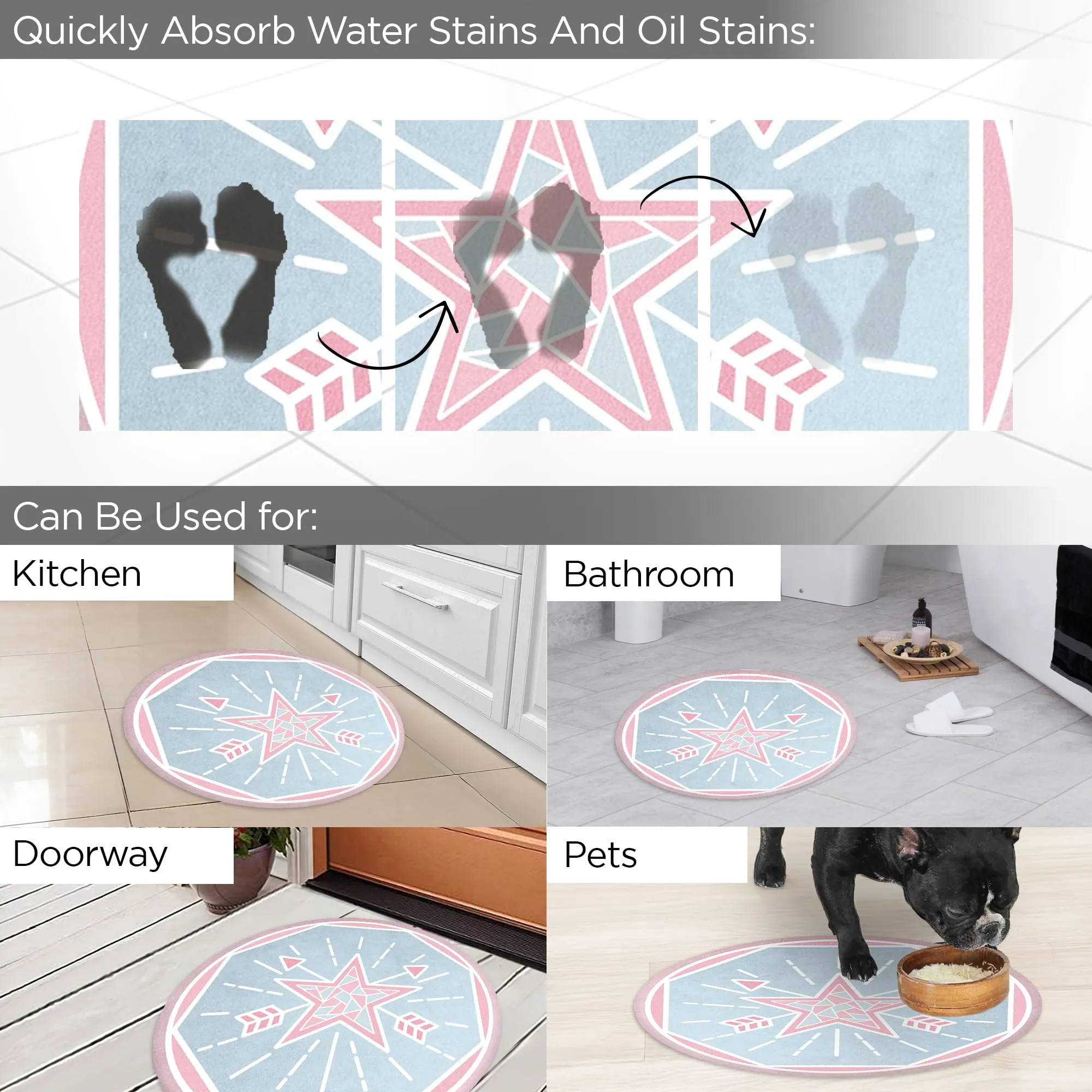 UMAI Polyester Rubber Bathroom Mat (38cm) Round Bath Mat | Anti Skid Mat for Bathroom Floor | Bathroom Accessories | Bathroom Mats Water Soak | Non Slip Mat for Bathroom | Floor Mat- Pink & Blue