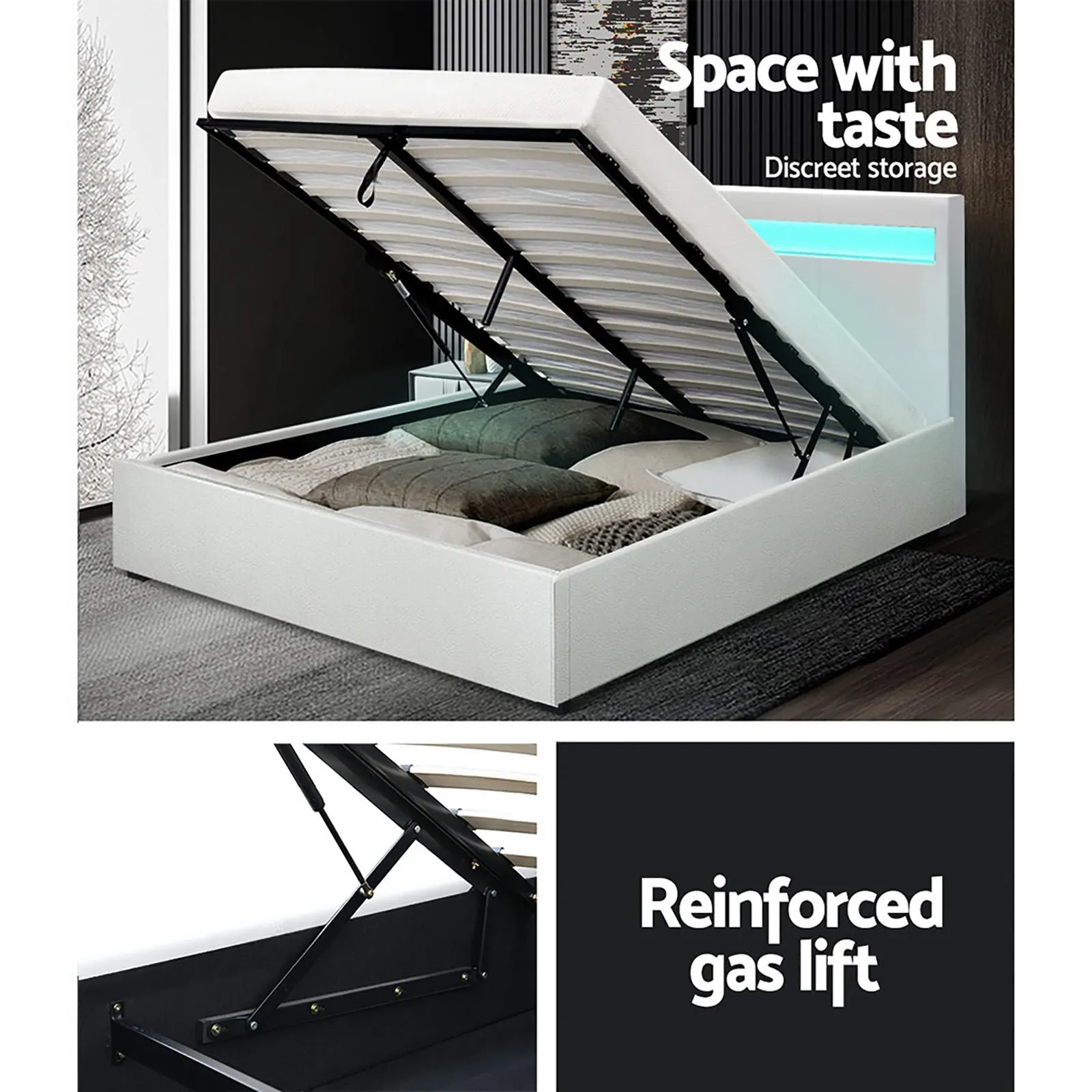 Wanda LED Storage Double Bed Frame White